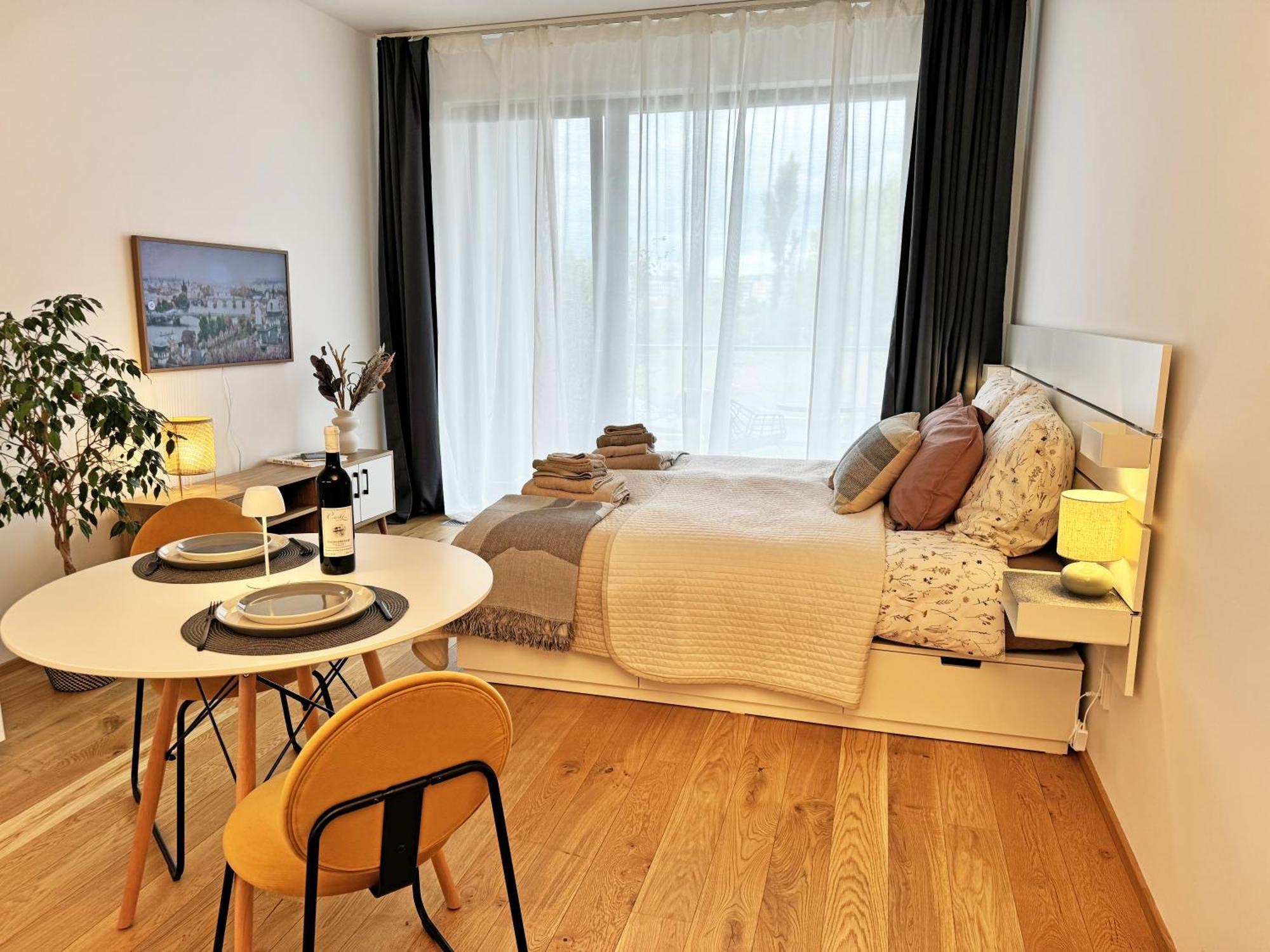 New Studio, King Bed, Free Parking, Terrace Praga