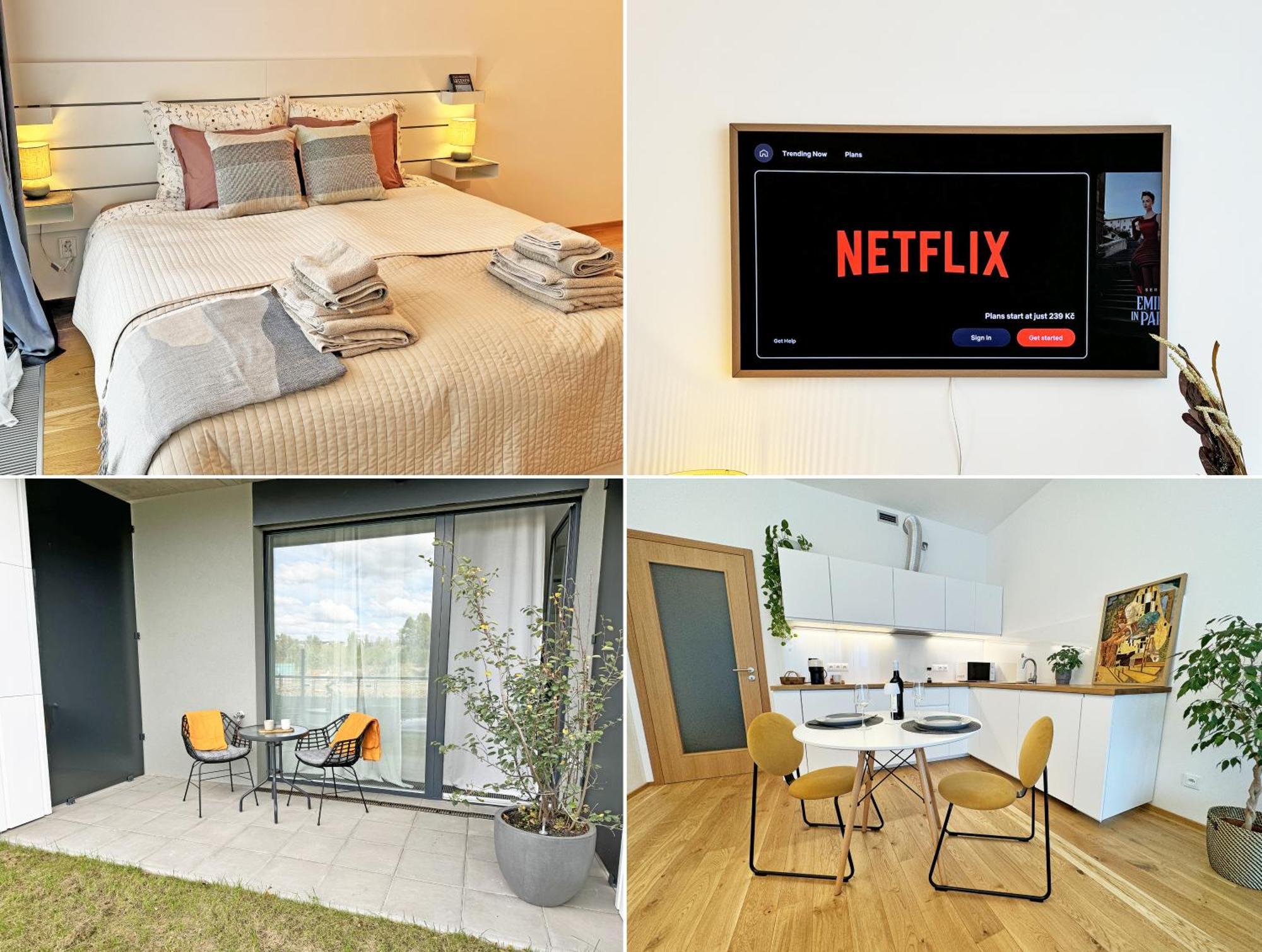 New Studio, King Bed, Free Parking, Terrace Apartment Prague