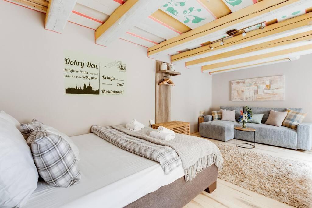 Old Crooked Beams Near Charles Bridge In Apartment Prag